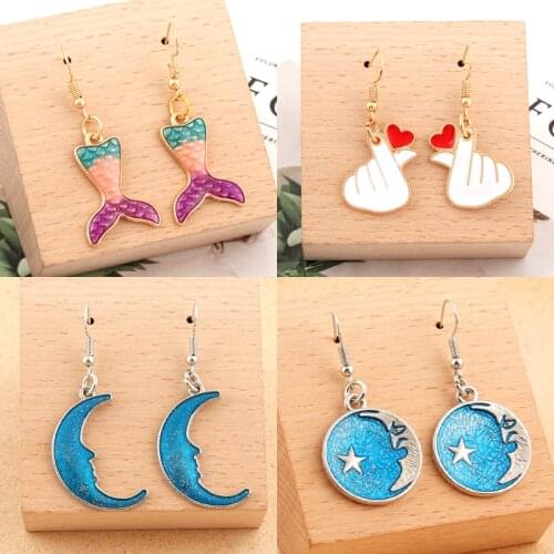 1Pair Blue Space Universe Moon Earrings Korean Style Jewelry ladies Pendientes Party Gifts Jewelry Supplies