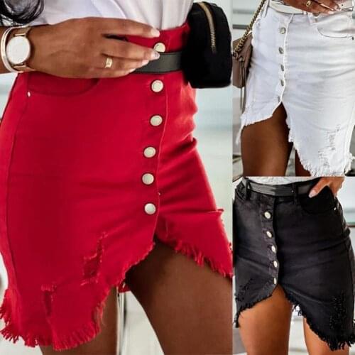 Women High Waist Open Front Single-breasted Ripped Bodycon Knee-length Skirt