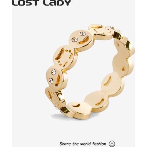 Lost Lady New Fashion Rhinestone Hollow Emoticons Rings For Women Gold Color Alloy Finger Rings Wholesale Accessories Party Gift