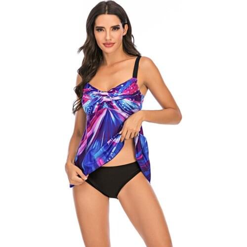 Plus Size Two Piece Swimsuit Printed Vintage Tankini Set Swimdress Padded Swimwear Women Bathing Suit Swim Skirt Dress Biquini