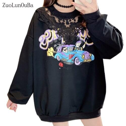 Spring Autumn Women Sweatshirt Thin Coat Long Sleeve Hook Hoody Flower Hollow O Neck Sexy Lace Black Loose Pullover