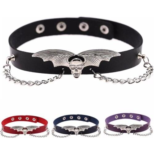DIEZI Fashion Harajuku Harness Anime Gift Necklaces Silver Color Skull Wing Chain Goth Choker Collar Necklace For Women Jewelry