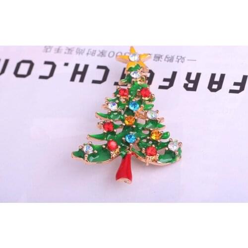 New 1 Pcs Christmas Tree Crystal Brooches Pins Christmas Fashion Woman Jewelry Gifts