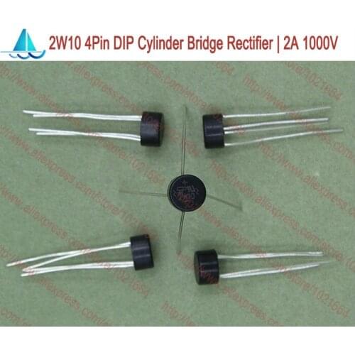 10pcs/lot 2W10 4 Pins DIP Cylinder Bridge Rectifier 2A 1000V