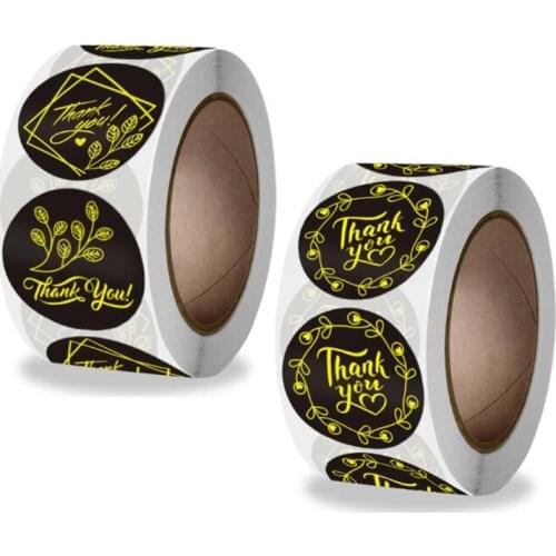 100PCS Golden Branches Thank You Stickers Labels Black Color Paper Decoration Scrapbook Sealing Stationery Supply