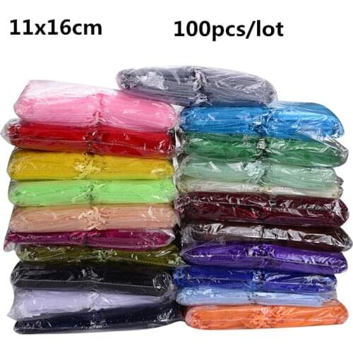 100pcs/Lot 11x16cm Organza Bags Christmas Wedding Party Decoration Gift Bags Jewelry Packaging Display & Jewelry Pouches