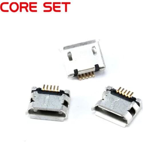 100pcs/lot 5 Pin SMT Socket Connector Micro USB Type B Female Placement SMD DIP Socket Connector