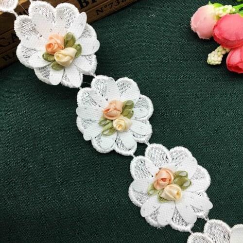 10x White 3D Flower Floral Lace Trim Ribbon French Fabric Embroidered Applique Sewing Craft Wedding Dress Clothes Trimmings