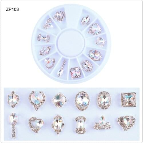 12 Desings Nail Crystal Wheel Heart-Shape/Square 3D Nail Rhinestone Crystal Drill Glitter For Nail Tips Manicure Art Decoration