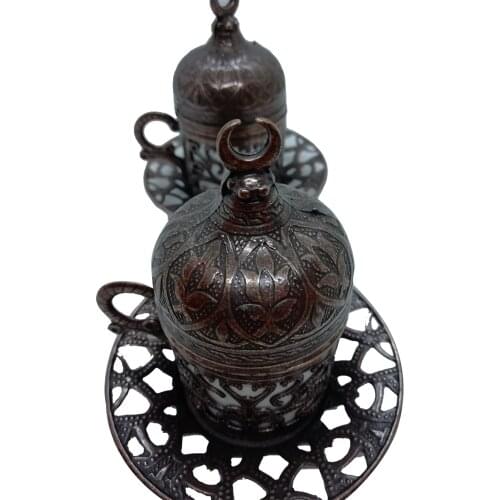 2 Units Turkish Coffee Cups With Its Lids and Saucers With 2 Units Tea Spoon (Small Candy Bowl Gift)