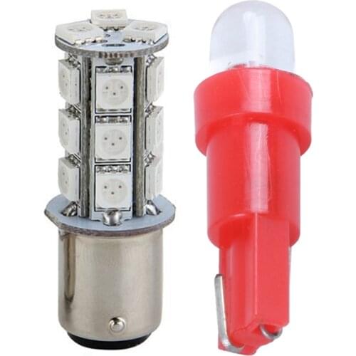 2Pcs 1157 Smd 5050 18 Red Led Flash Car Brake Lamp Bulb & 10 Pcs Dc 12V Led Red Bulb Dashboard T5 Lamp for Automotive