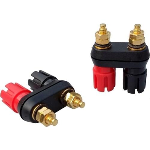 2Pcs Gold-plated double plum terminal speaker terminal connector banana Red and black conjoined wiring audio column terminal