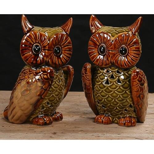 Â Ceramic Owl Figurines European Pastoral Candlestick Animal Ornament Craft Home Decoration Accessories Gift GQ