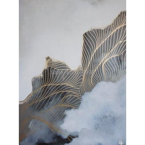 Gold Line Abstract painting watercolor classic wall art decoration hand painted oil painting canvas living room decor