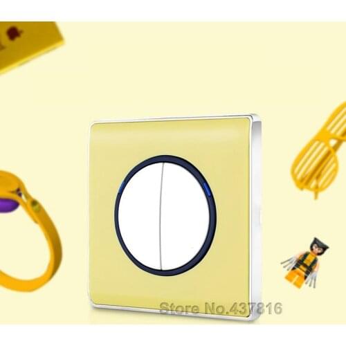Free Shipping Colorful Yellow Click Switch,2Gang 1Way/ 2Way, LED Nightlight Pressure Switch Push Button Switch Light Wall Switch