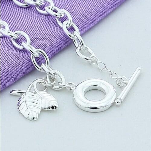 New 925 Silver Delicate Two Leaves TO-clasp Bracelet For Women Wedding Engagement Birthday Anniversary Fashion Jewelry