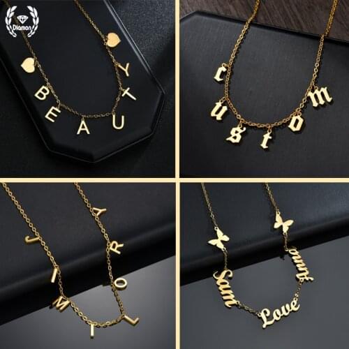 Personalized Stainless Steel Custom Family Gold Names Chain Pendant For Women Letter Choker Necklace With Hearts Jewelry Gifts