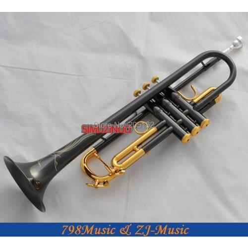 Black Nickel Gold Plated Trumpet Bb Key Engraving Bell Horn With Case