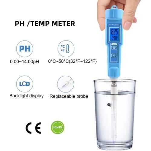 Digital Pen Type 2 in 1 PH TEMP Meter Acidimeter Loose Soil Cheese Creams Meat Milk Replaceable PH Probe Water Quality PH Tester