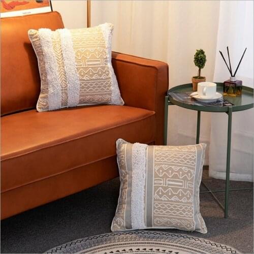 Egypt Decoration Cushion Cover 45x45cm Beige Grey Geometric Embroidery Pillow Cover Home Decor Sofa PillowCase Pillow Sham