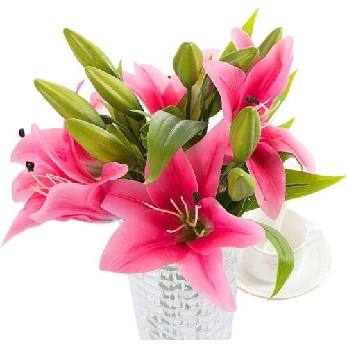 Floace 1 flower + 2 Head bud Perfume Lily Fresh Style Desk Ornaments Artificial Flowers Valentines Day Party Home Decora