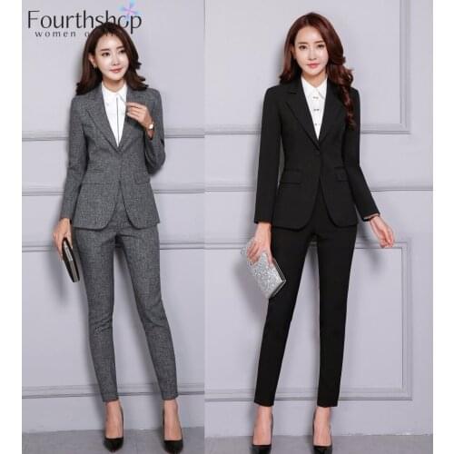 Formal Pant Suits for Women Autumn Winter Office Lady Work Fashion 2 Pieces Pants Blazer Set Plus Size Black Jacket Suit Female