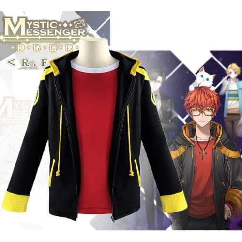Cosplay Costume Mmystic messenger 707/unknown Saeyoung Choi Zipper Jacket Luciel Seven Hoodies 707 Red T-shirt Short Orange Wig