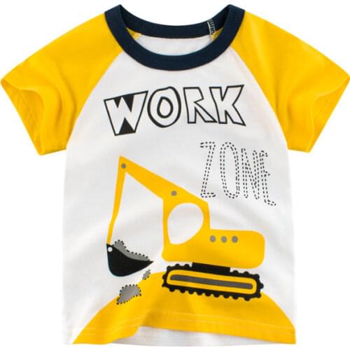 2021 Summer Kid Clothes Letters Print T Shirt Boys Girls Cartoon Excavator T-shirts for Boy Cotton Top Tee Childrens Clothing