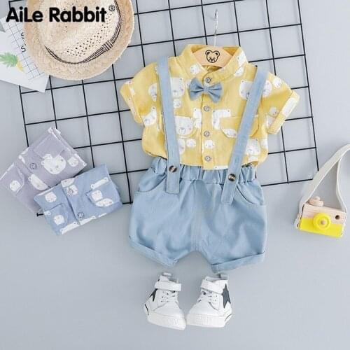 2019 Summer Kids Clothing Short Sleeve Shirt T-Shirt Bib Set 2 Piece Set Infant 0-4 Year Old Baby Suit Детская Одежда