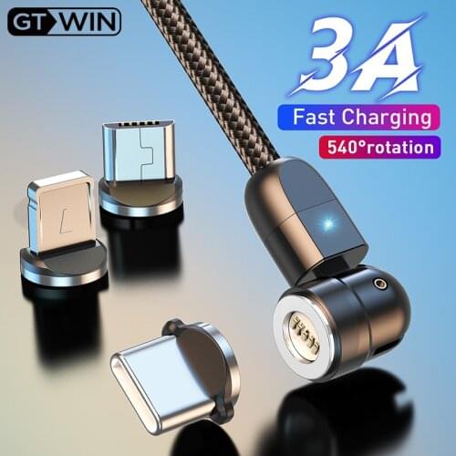 GTWIN Magnetic Micro USB Cable Charger 540 Degree Rotate USB Type C Cable For iPhone 12 11 Xiaomi Samsung Magnet Charge USB Cord