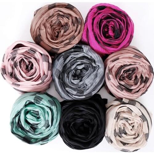 Fashion stripe Crinkle hijab for women muslim scarf head scarves plain viscose shawl soft wraps pashmina headband 180*90cm