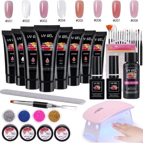 30ml Poly Nail UV Gel Extension Set Acrylic Gel Builder 15ML Poly UV Gel Kit Quick Acrylic Nail Polish Art Set LED Lamp Tools