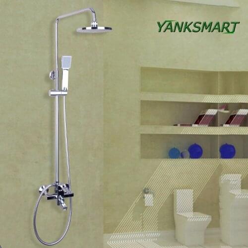YANKSMART Bathtub 8" LED Shower Head Bathroom Rainfall Shower Chrome polished Faucet Shower Set