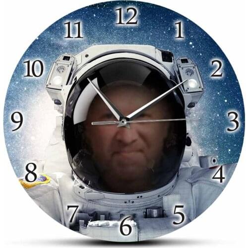 Astronaut In Outer Space Custom Portrait Wall Clock Home Décor Personalized Photo Silent Non Ticking Wall Clock New Home Gift