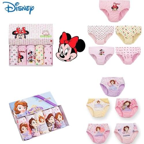 5pcs Disney Minnie Sofia Cartoon Underwear Briefs Girls Pure Cotton Soft Cute Boxed 3-14 Years Old Breathable Antibacterial New