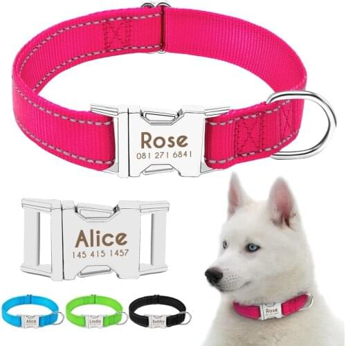 Personazlied Dog Collar Nylon Reflective Dog Pet Collars Customized Pet Collar With Anti-lost Tag For Small Medium Dogs
