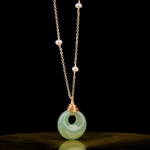 Green Stone Round Pendant Necklace Fashion Freshwater Pearl Chian Choker For Women Party Jewelry Gold Color Bib Collar Necklaces