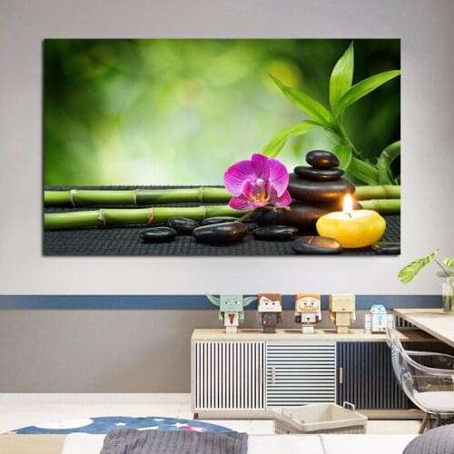 HD Print Modern Orchid Zen Spa Stone Bamboo Candls Oil Painting on Canvas Art Poster Wall Art Picture for Living Room Cuadros