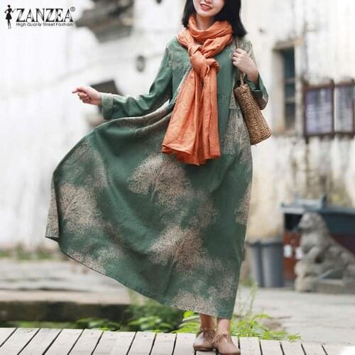 ZANZEA Vintage Floral Printed Long Dress Women Retro Spring Long Sleeve Kaftan Sundress Robe Femme Loose Vestidos 7