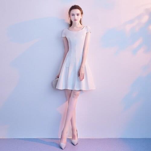 Special Occasion Dresses Vintage O-Neck Short Luxury White Zipper A-Line Knee-Length Satin Elegant Fashion Women Prom Gown E993