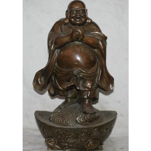 R0720 Details about 18" Chinese Buddhism Copper Stand Yuanbao Happy Laugh Maitreya Buddha Statue