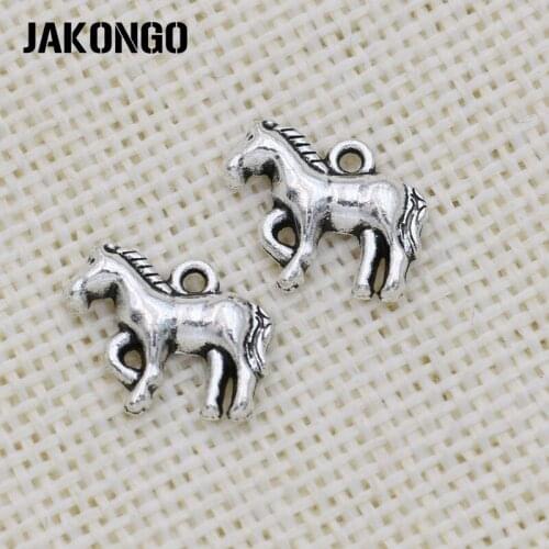 JAKONGO Antique Silver Plated Horse Charms Pendant for Jewelry Making Bracelet Accessories DIY 12x15mm 10PCS/lot