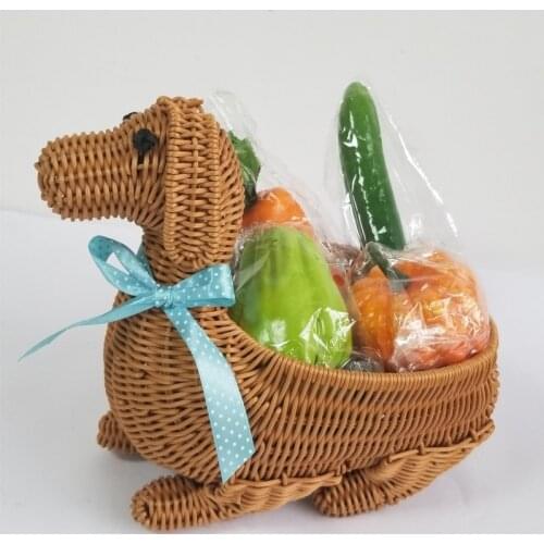 Natural Rattan Woven Storage Basket Garden Flower Vase Pot Hanging Wicker Basket Bellied Animal Shape Household Storage
