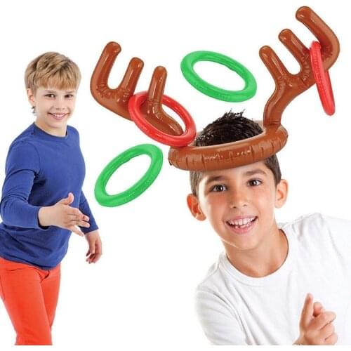 Christmas Family Games Props Inflatable Reindeer Antler Ferrule Toss Game for Children Interactive Toys for Family Kids