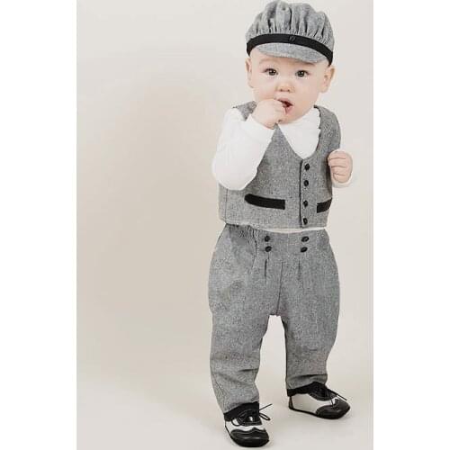 Christening Suits for Boys Gentleman Baby Boy Birthday Dress Kids Spring Long Sleeve Shirt +vest +pants Bouquet Sets 3pcs