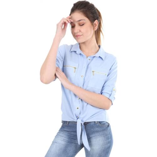 DOUBLE POCKET ZIPPERED SHIRT 2021 Spring autumn womens shirt blouse street shirt new simple office lady long sleeve blouse