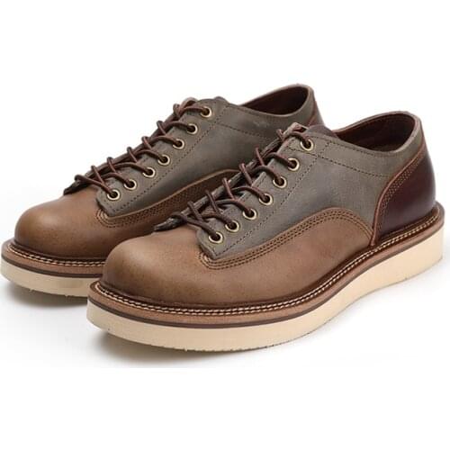 Handmade Vintage British Casual Men Cow Leather Shoes High Quality Dress Ankle Boots Lace-up Tooling Platform Motorcycle Boots