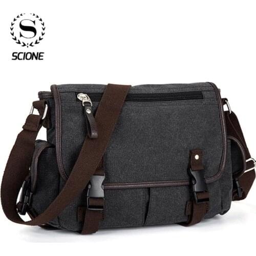 SCIONE Mens Vintage Canvas Messenger Bag Causal Patchwork Multi-function Briefcases Shoulder Bag Travel Crossbody Bags For Men