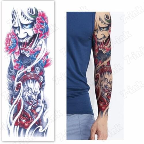 Temporary Tattoo Sticker Pink Peony Ukiyo-e Myth Character Skull Full Arm Flash Tattoos Sleeve Fake Tatoo for Men and Women