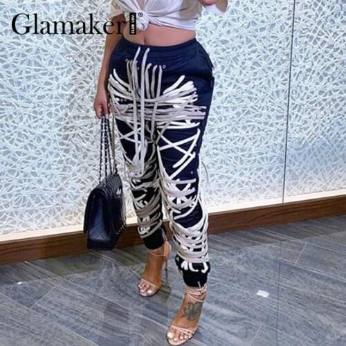 Glamaker Black casual fashion trousers Women lace up personality fried street sportwear bottoms 2021 female sping summer pants